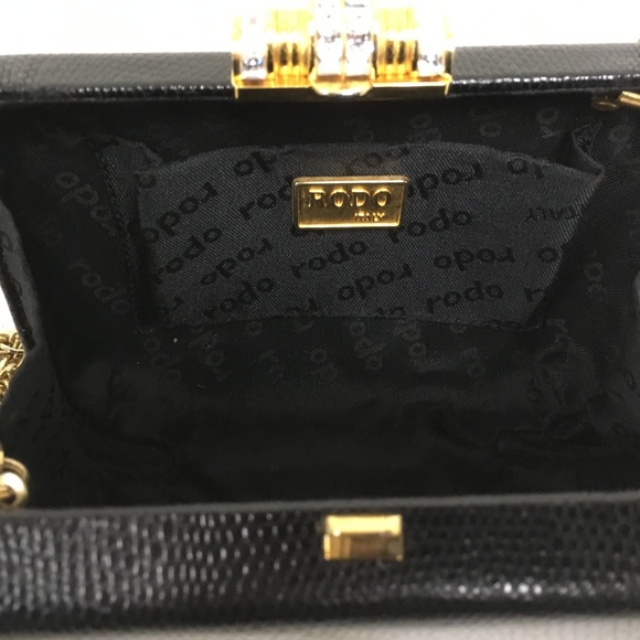 RODO ITALY Vintage black crystal evening bag clutch shoulder - Picture 5 of 7